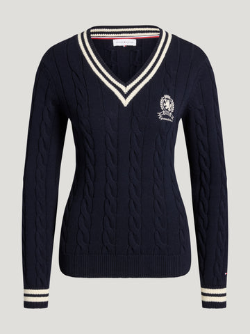 Tommy Hilfiger Roseville Women Cable V-neck Sweater Desert Sky